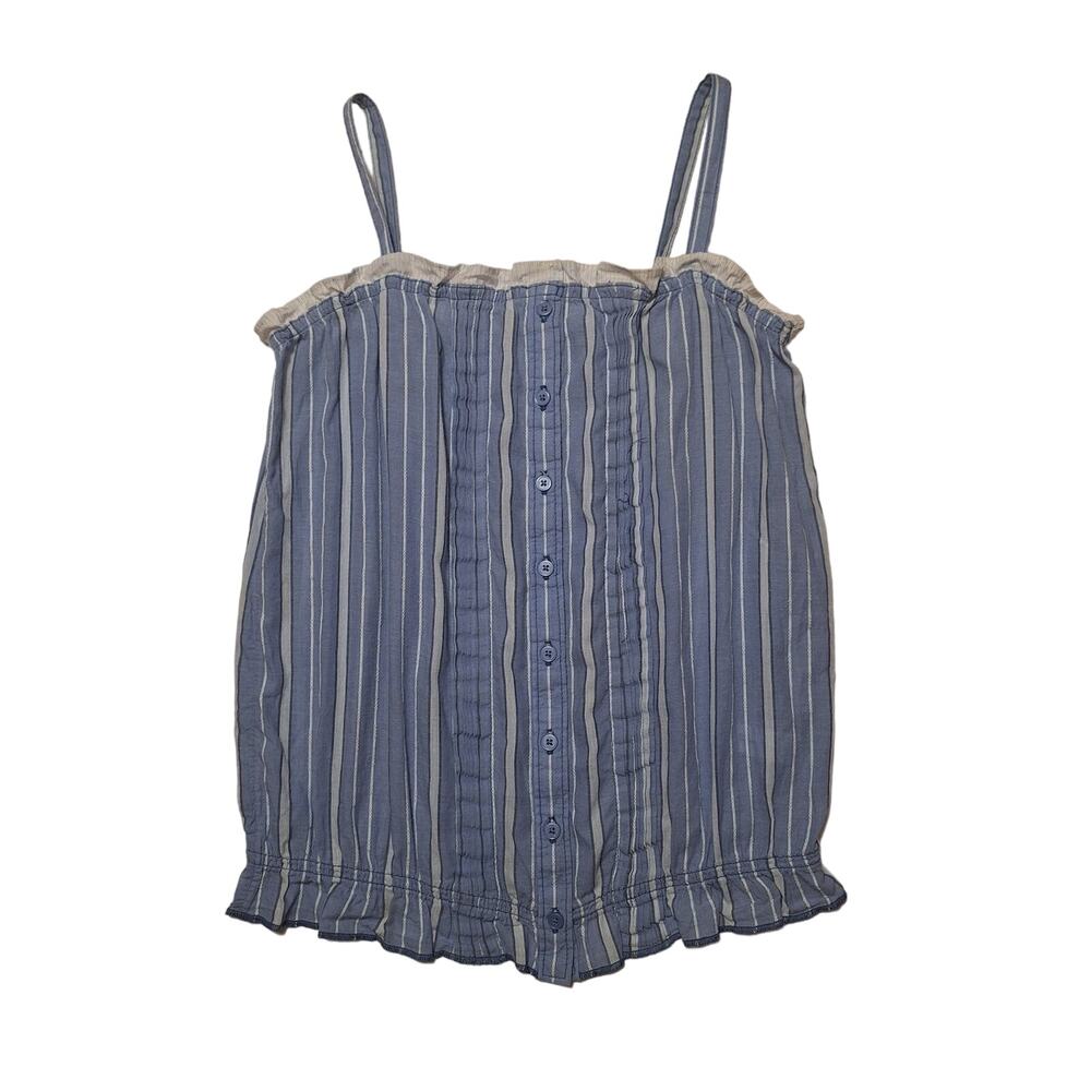 GAP Kids pin tucked vertical striped spaghetti strap ruffled hem buttondown top